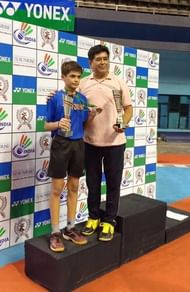 Lakshay Sharma with his father and coach Mangat Rai Sharma